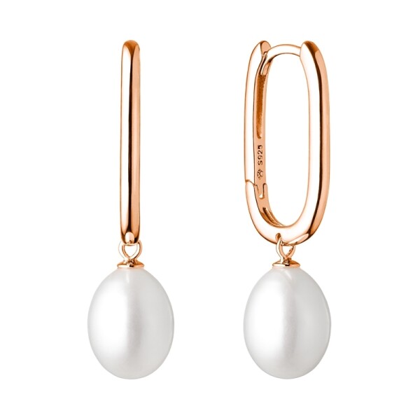Stříbrné pozlacené náušnice Shannon Gold, řiční perla stříbro 925/1000, Bílá