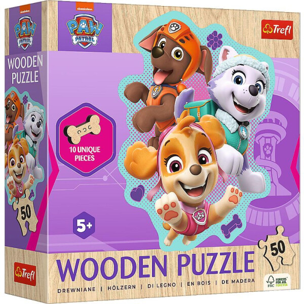 Dřevěné obrysové puzzle Tlapková patrola: Veselá štěňata 50 dílků