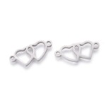 Mezidíl z nerezové oceli - dvojité srdce - platinový - 8 x 20 x 1 mm - 1 ks