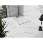 MEXEN/S - Stone+ obdélníková sprchová vanička 130 x 90, bílá, mřížka černá 44109013-B