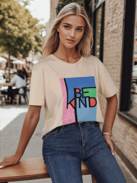 KINDBE dámské tričko s potiskem broskvová FashionStreet RY2615 L/XL