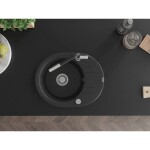 MEXEN/S - Kevin granitový dřez 1-miska s odkapávačem včetně baterie Flora, černá/srebrny metalik 6517-73-670401-07