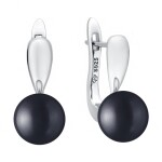 Stříbrné náušnice s černou 8.5-9 mm perlou Bianca, stříbro 925/1000, Černá