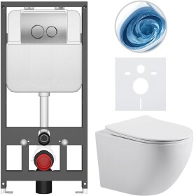 CERANO Kompletní WC set Basic/Cesso - bílá lesklá - WC tlačítko Dualo/Stříbrná - závěsné - předstěnová instalace - 49x36 cm - 8050BD85983