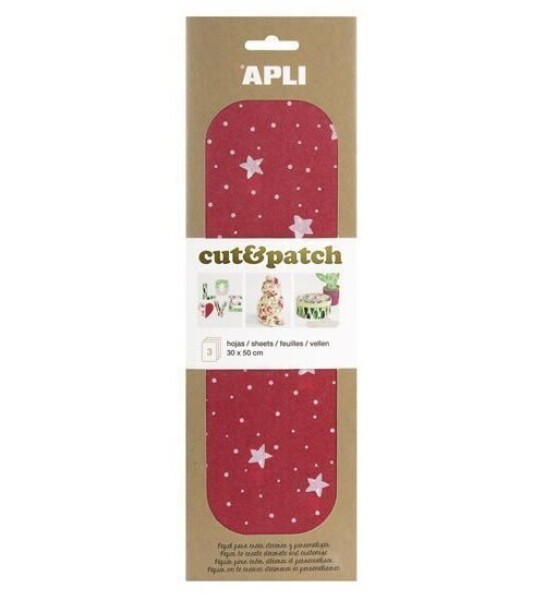 APLI Cut&Patch papír 30 x 50 cm - Hvězdy na červeném 3 ks