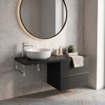 CERANO - Koupelnová skříňka Velora - černá matná, úchytka chrom + deska pod umyvadlo Navira Pro - 36 mm + konzole chrom - 120x56,6x46,5 CER-667859