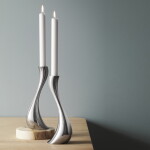 Georg Jensen Svícen Cobra Mirror 24 cm – set 2 ks, stříbrná barva