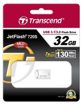 Transcend JetFlash 720S 32GB stříbrná / Flash Disk / USB 3.1/ R: 130 MNs / W: 45 MBs / MLC solution (TS32GJF720S)