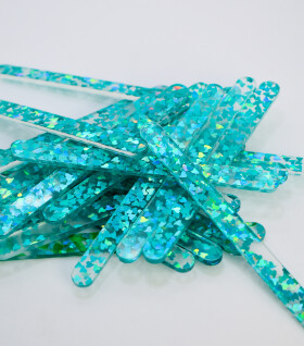 Cake star Akrylatové tyčky na nanuk tyrkys s třpytkami délka 11,5cm (10ks)