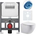 CERANO - Kompletní WC set Basic/Cesso - bílá matná - WC tlačítko Maxio/Stříbrná - závěsné - nízký modul - předstěnová instalace - 49x36 CER-8050BD86179