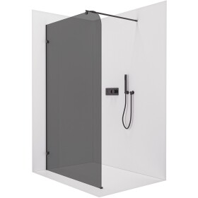 CERANO Sprchová zástěna Walk-in Orbis Round L/P - 8 mm - kulatá vzpěra - černá matná, grafitové sklo - 140x200 cm