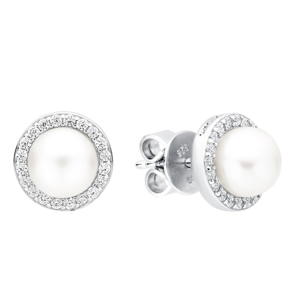 Stříbrné náušnice s bílou 6-6.5 mm perlou Armonda, stříbro 925/1000, Bílá