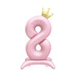 Balónek fóliový Stojící číslo 8 s korunkou světle růžové 82 cm - Albi