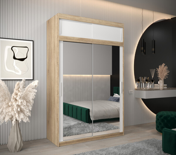 Šatní skříň Abi T3 s nástavcem Barva korpusu: Dub - sonoma, Rozměry: 150 cm, Dveře: Bílá