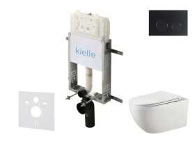 Kielle - Genesis New Set předstěnové instalace, klozetu Gaia, Rimless, sedátka softclose a tlačítka Gemini New II, matná černá 30528SZ15