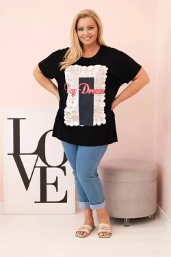 Dámská bavlněná halenka Plus Size s potiskem „Day Dream“ černá + tmavě modrá UNI