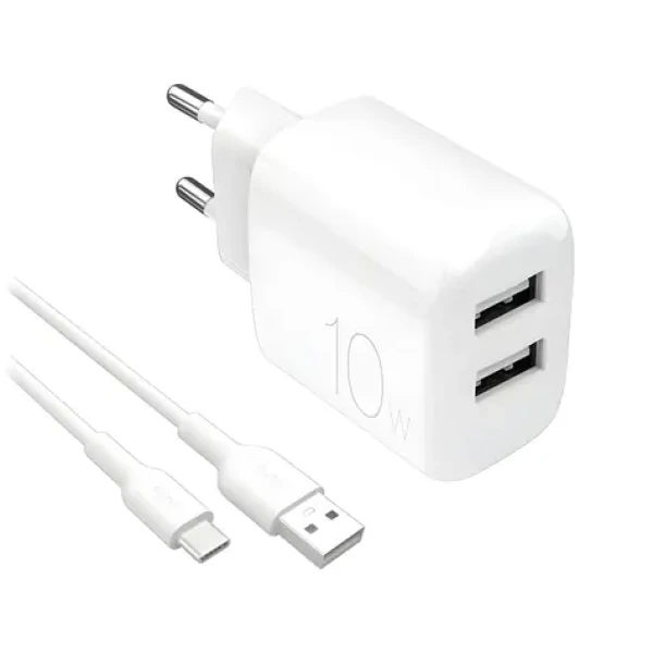 Puro PRO LITE bílá / Cestovní nabíječka a kabel USB-A-USB-C / 10W / 2x USB-A / 1,2 m