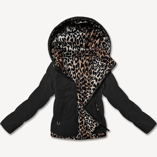 Černá krátká volná dámská bunda s panteřím motivem Miss TiTi (25898) odstíny černé L (40)