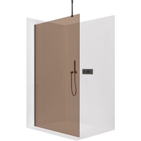 CERANO Sprchová zástěna Walk-in Onyx Top Round L/P - 8 mm - kulatá vzpěra - černá matná, bronzové sklo - 110x200 cm