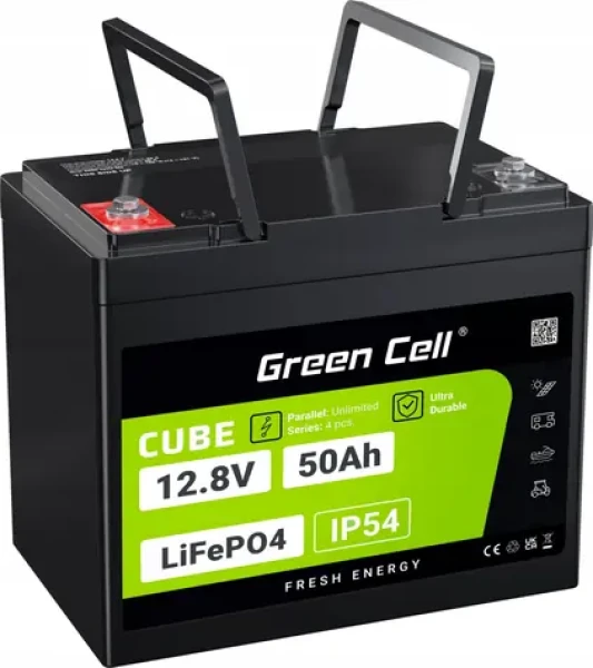 Green Cell CUBE LiFePO4 baterie 12,8V 50Ah / Baterie / 640Wh / do karavanu, golfového vozíku, off-grid (LFPGC12V50AH)