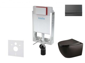 Kielle - Genesis Set předstěnové instalace, klozetu Gaia, sedátka softclose a tlačítka Gemini I, lesklá černá 30505SZ46