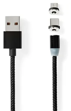 Nedis CCGB60630BK20 černá / Magnetický nabíjecí kabel / USB-C + Micro-USB / 10 W / 2 m (CCGB60630BK20)