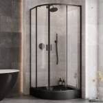 BESCO - Set čtvrtkruhový kout ZARYA BLACK + vanička ALEX STONE EFFECT - Barva rámu - Černá, Rozměr A - 90, Rozměr B - 90, Výplň - Čiré bezpečnostní sklo - 5 mm OLBZAAL90B