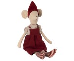 Maileg Vánoční myška Girl Medium 37 cm, červená barva, textil