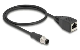 DeLock M12 4pin D-kód (M) - RJ45 (M) / Průmyslový síťový kabel / 0,5 m / -25 až 80 °C (60067)