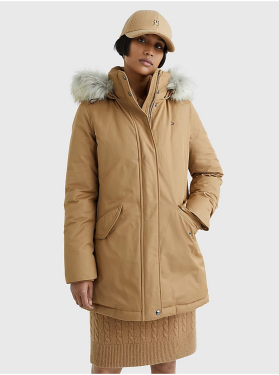 Tommy Hilfiger Béžová dámská zimní bunda odepínací kapucí kožíškem Tommy Hilfi Dámské
