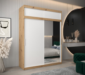 Šatní skříň Abi T2 s nástavcem Barva korpusu: Dub artisan, Rozměry: 180 cm, Dveře: Bílá