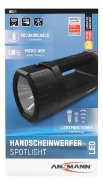 Ansmann HS5R / Ruční reflektor / LED / 420 lm / dosah 500 m / Li-ion 2600 mAh (1600-0222)