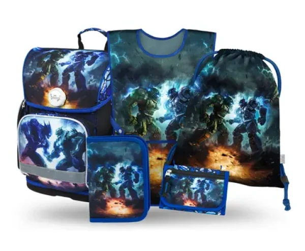 BAAGL SET 5 Ergo Roboti: aktovka, penál, sáček, zástěra, peněženka (A-36514)