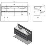 SAPHO - WAVE dvojumyvadlová skříňka 149,7x50x47,8cm, bílá/dub stříbrný WA150-3011