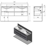 SAPHO - WAVE dvojumyvadlová skříňka 149,7x50x47,8cm, bílá/dub cuneo WA150-3025