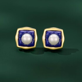 Stříbrné náušnice s perlou a lapis lazuli Margaux – stříbro 925/1000, Modrá Bílá