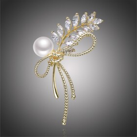 Exkluzivní brož s perlou a zirkony Reina, Zlatá