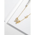 Elegantní perlový náhrdelník se zirkony Laura - motýl, Zlatá 38 cm + 5 cm (prodloužení)