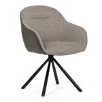 Židle jídelní, béžová látka a tmavě šedá látka v dekoru vintage kůže, černý kov, otočná P90°+ L90° s vratným mechanismem