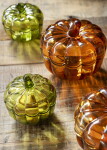 MADAM STOLTZ Skleněná dóza Pumpkin – set 2 ks, zelená barva, oranžová barva, sklo