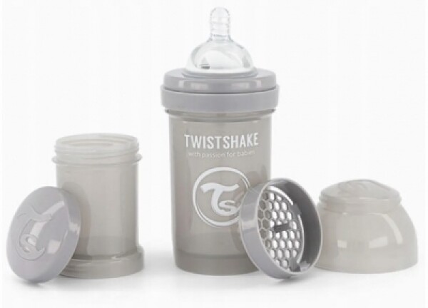 Antikoliková láhev, Twistshake se savičkou, 0 m+, 180 ml, Pastel Grey