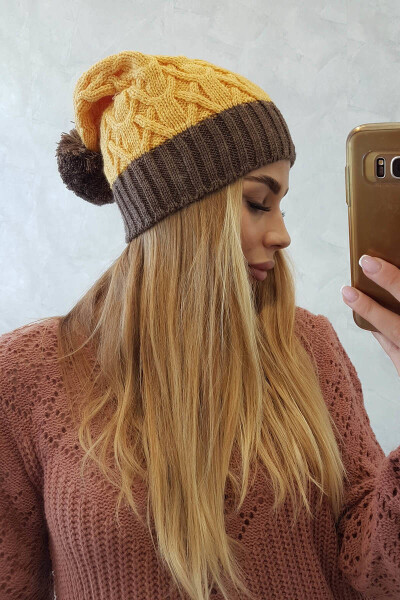 Bibiana fleecová čepice K264 mocca+yellow UNI