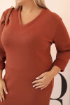Dámské šaty Plus Size máslové s výstřihem do V a rukávem hnědé UNI