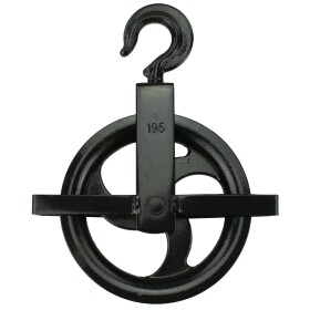 Kladka stavební litinová, 195mm, s hákem a vodicí lištou