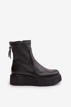 Zazoo Dámské Kožené Kotníkové Boty Na Platformě Černé Velikost: 38