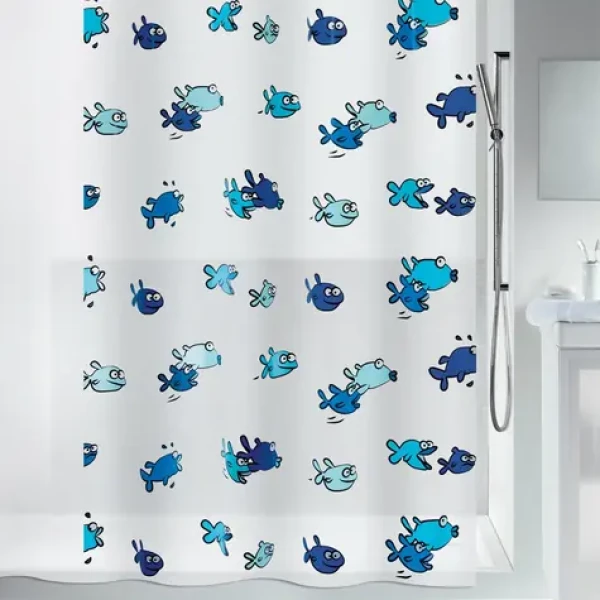 Spirella HUGO sprchový závěs motiv rybiček bílo-modrý / PEVA / 180 x 200 cm (7610583019516)