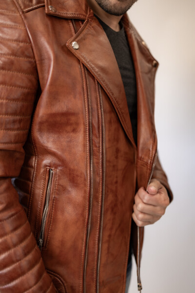 Pánská Kožená Bunda Křivák Brown Tiger Empreso Brixton Hnědá Velikost: 8XL