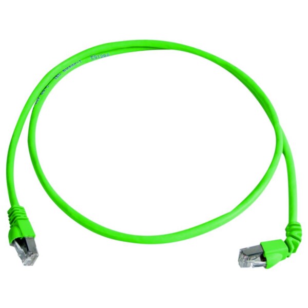 Telegärtner 100008012 RJ45 síťové kabely, propojovací kabely CAT 6A S/FTP 0.5 m zelená samozhášecí, S průchodkou chránící proti zlomení 1 ks