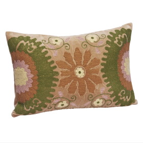 MADAM STOLTZ Vyšívaný povlak na polštář Cotton Velvet Old Rose 40 × 60 cm, multi barva, textil