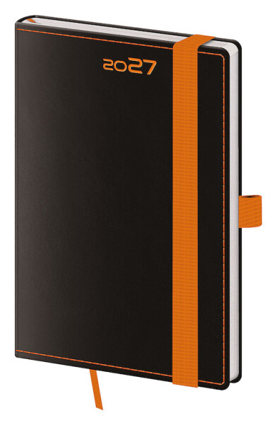 Týdenní diář 2027 Helma kapesní Black Orange s poutkem